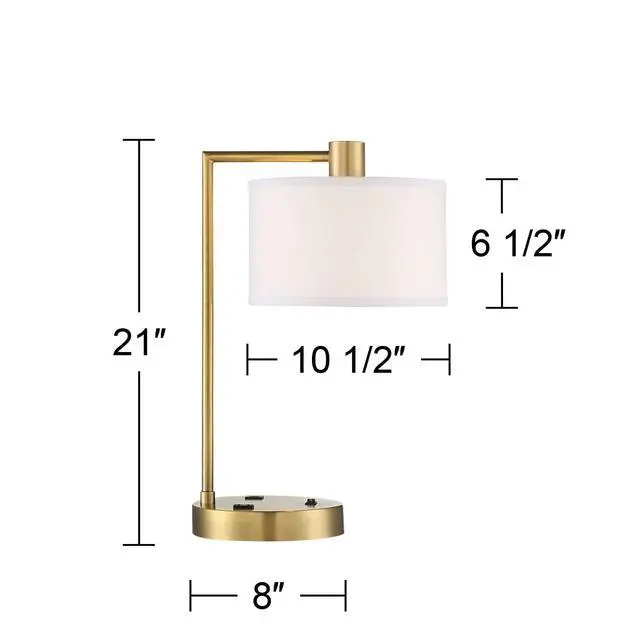 Alt view image 4 of 6 - Colby 21" High Brass Desk Lamp USB Antique Gold Base Modern | USB Ports A+C Charging and AC Power Outlet Bedroom Living Room House Home Bedside Nightstand White Linen Drum Shade