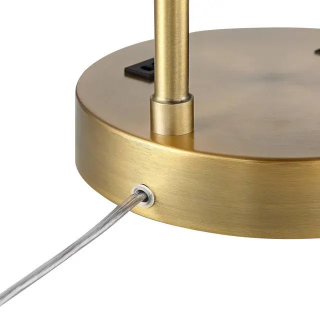 Alt view image 5 of 6 - Colby 21" High Brass Desk Lamp USB Antique Gold Base Modern | USB Ports A+C Charging and AC Power Outlet Bedroom Living Room House Home Bedside Nightstand White Linen Drum Shade