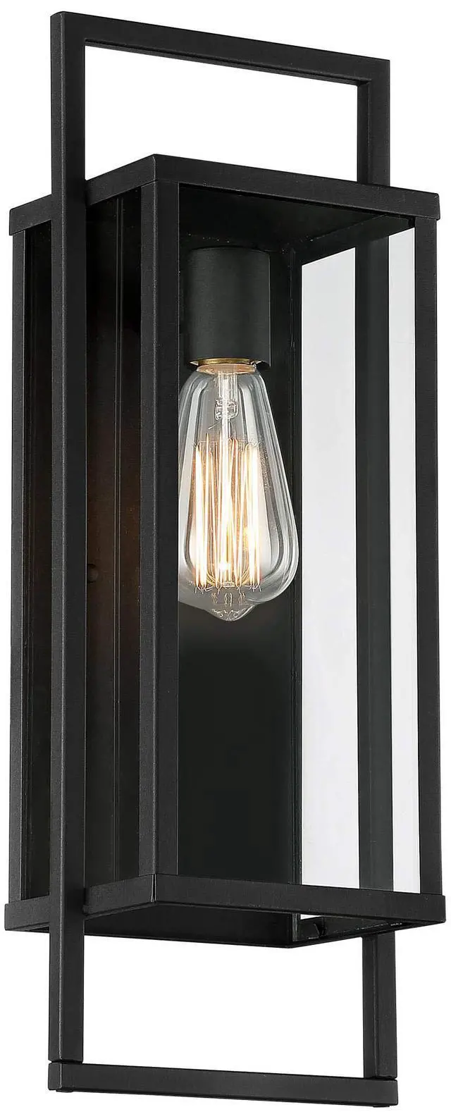 Alt view image 2 of 6 - Jericho 19" High Black Modern Industrial Outdoor Wall Light Fixture | Textured Metal Clear Glass Panel for Exterior House Porch Patio Outside Deck Garage Yard Front Door Garden Home