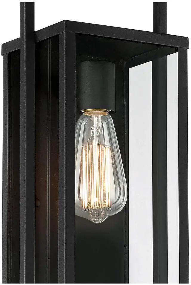 Alt view image 3 of 6 - Jericho 19" High Black Modern Industrial Outdoor Wall Light Fixture | Textured Metal Clear Glass Panel for Exterior House Porch Patio Outside Deck Garage Yard Front Door Garden Home