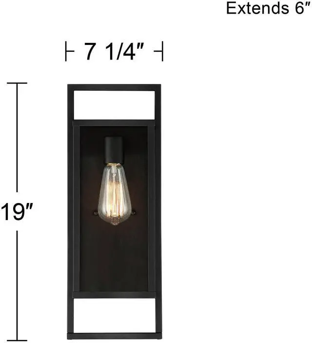 Alt view image 4 of 6 - Jericho 19" High Black Modern Industrial Outdoor Wall Light Fixture | Textured Metal Clear Glass Panel for Exterior House Porch Patio Outside Deck Garage Yard Front Door Garden Home