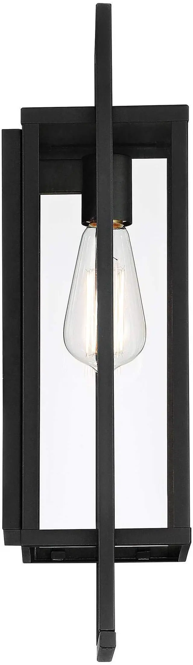Alt view image 6 of 6 - Jericho 19" High Black Modern Industrial Outdoor Wall Light Fixture | Textured Metal Clear Glass Panel for Exterior House Porch Patio Outside Deck Garage Yard Front Door Garden Home