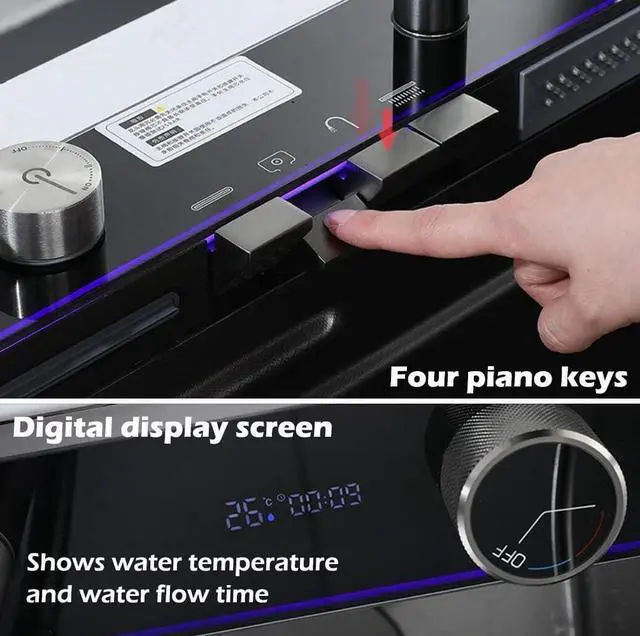 Alt view image 6 of 6 - Digital Display Embossed Stainless Steel Nano Black Raindance Waterfall Drop In Sink with Pressurized Cup Washer and Two Waterfalls 29.5x18 INCH