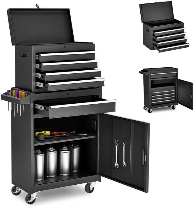 Main image of 5 Drawers Tool Cart on Wheels with 1 Cabinet, Multifunctional Removable Rolling Tools Chest Storage Set, Tool Trolley Organizer Tools Box for Garage,Warehouse,Repair Shop,Workshop (Black)