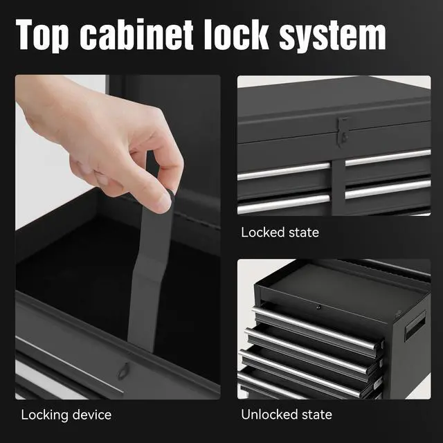 Alt view image 5 of 6 - 5 Drawers Tool Cart on Wheels with 1 Cabinet, Multifunctional Removable Rolling Tools Chest Storage Set, Tool Trolley Organizer Tools Box for Garage,Warehouse,Repair Shop,Workshop (Black)