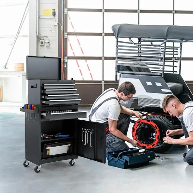 Alt view image 6 of 6 - 5 Drawers Tool Cart on Wheels with 1 Cabinet, Multifunctional Removable Rolling Tools Chest Storage Set, Tool Trolley Organizer Tools Box for Garage,Warehouse,Repair Shop,Workshop (Black)