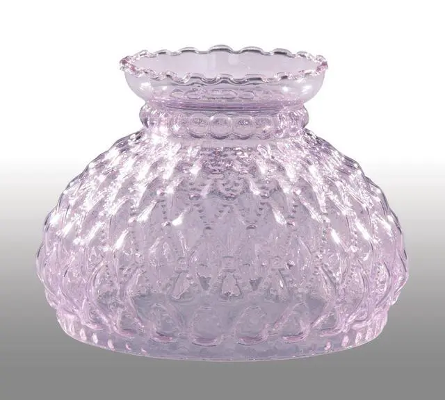 Alt view image 3 of 4 - ® 7 Inch Fitter Pink Diamond Quilted Pattern Glass Student Shade with Crimped Top Design and 5 1/2 inch Height for Vintage and Antique Style Globes