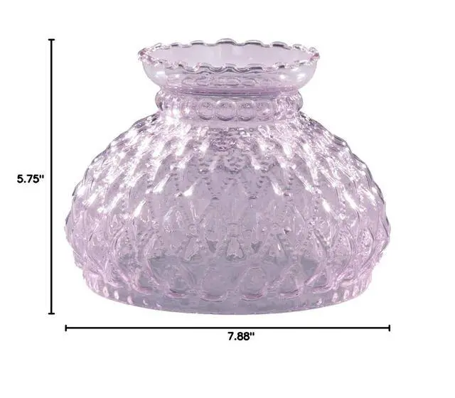 Alt view image 4 of 4 - ® 7 Inch Fitter Pink Diamond Quilted Pattern Glass Student Shade with Crimped Top Design and 5 1/2 inch Height for Vintage and Antique Style Globes