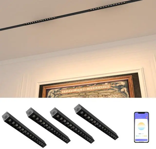 Main image of 4-Pack Grille Spotlight Magnetic Track Head, 24V 15W CCT Lighting | Dimmable LED Lamp for Track Lighting with APP Remote Control, Adjustable Bright CCT 3000K-6000K, ETL Certified Ceiling Light