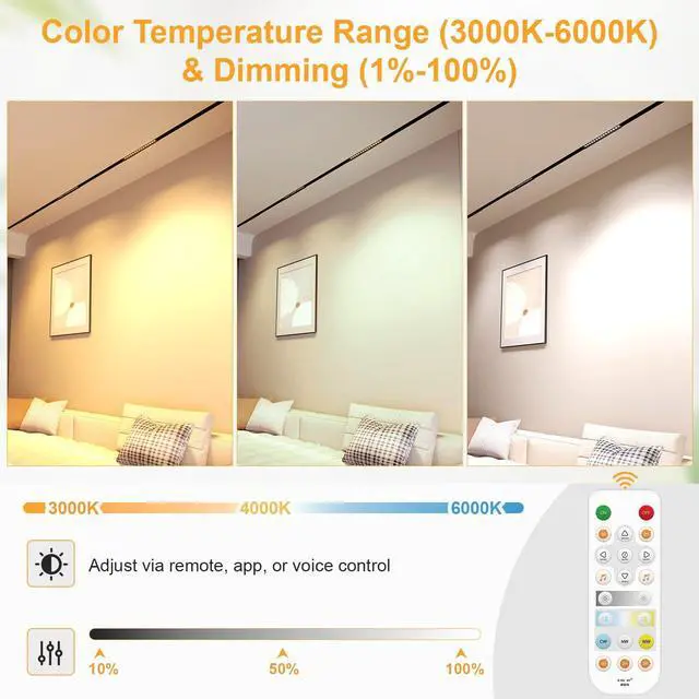 Alt view image 2 of 6 - 4-Pack Grille Spotlight Magnetic Track Head, 24V 15W CCT Lighting | Dimmable LED Lamp for Track Lighting with APP Remote Control, Adjustable Bright CCT 3000K-6000K, ETL Certified Ceiling Light