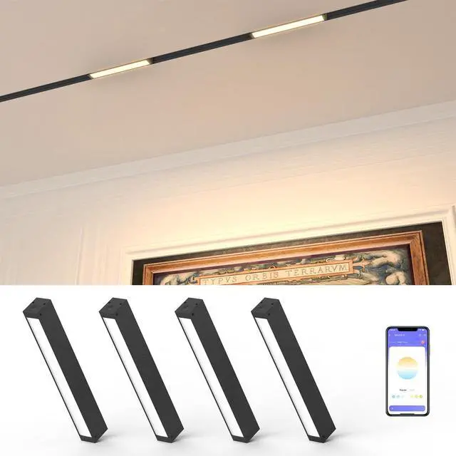 Main image of 4-Pack Magnetic Floodlight Track Lighting Head, 15W Linear Light | LED Lamp for Track Light, Dimmable Linear Light with APP Remote Control, CCT 3000K-6000K, ETL Certified Ceiling Lighting