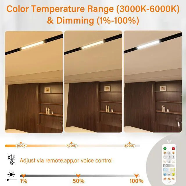 Alt view image 2 of 6 - 4-Pack Magnetic Floodlight Track Lighting Head, 15W Linear Light | LED Lamp for Track Light, Dimmable Linear Light with APP Remote Control, CCT 3000K-6000K, ETL Certified Ceiling Lighting