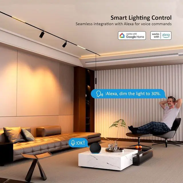Alt view image 5 of 6 - 4-Pack Magnetic Floodlight Track Lighting Head, 15W Linear Light | LED Lamp for Track Light, Dimmable Linear Light with APP Remote Control, CCT 3000K-6000K, ETL Certified Ceiling Lighting
