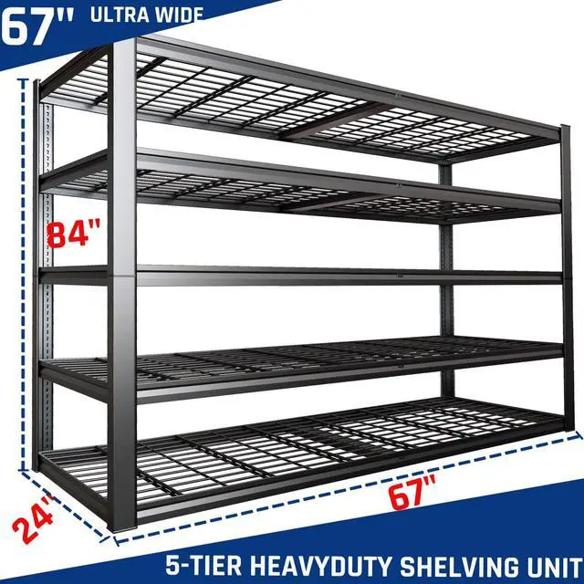 Alt view image 2 of 6 - 67" Wide 5-Tier Garage Shelving Unit, 67" W x 24" D x 84" H, Heavy Duty Garage Storage Shelves,3500 LBS Capacity, Industrial Adjustable Shelves for Basement Warehouse