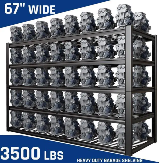 Alt view image 3 of 6 - 67" Wide 5-Tier Garage Shelving Unit, 67" W x 24" D x 84" H, Heavy Duty Garage Storage Shelves,3500 LBS Capacity, Industrial Adjustable Shelves for Basement Warehouse