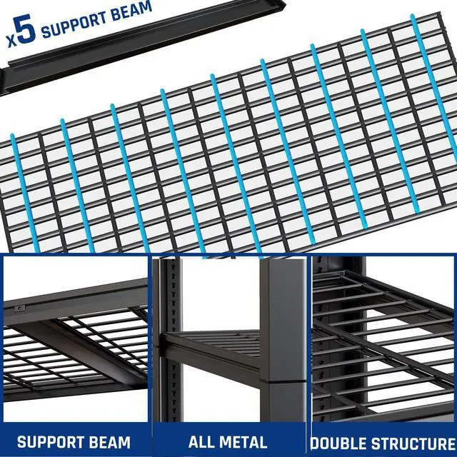 Alt view image 4 of 6 - 67" Wide 5-Tier Garage Shelving Unit, 67" W x 24" D x 84" H, Heavy Duty Garage Storage Shelves,3500 LBS Capacity, Industrial Adjustable Shelves for Basement Warehouse
