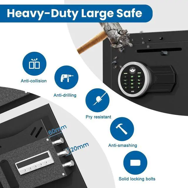 Alt view image 3 of 6 - 6.0 Cu ft Safe, Large Double Door Safe Box with Deposit Slot | Fireproof Waterproof Security Safe with LED Light, Dual Alarm System, Digital Cabinet with Adjustable Shelf for Documents