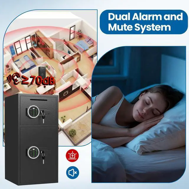 Alt view image 5 of 6 - 6.0 Cu ft Safe, Large Double Door Safe Box with Deposit Slot | Fireproof Waterproof Security Safe with LED Light, Dual Alarm System, Digital Cabinet with Adjustable Shelf for Documents