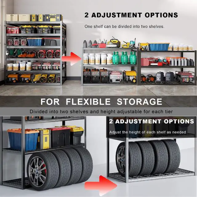 Alt view image 4 of 6 - 64" Wide 6-Tier Garage Shelving Unit, 64" W x 24" D x 84" H, Heavy Duty Garage Storage Shelves,3900 LBS Capacity, Industrial Adjustable Shelves for Basement Warehouse