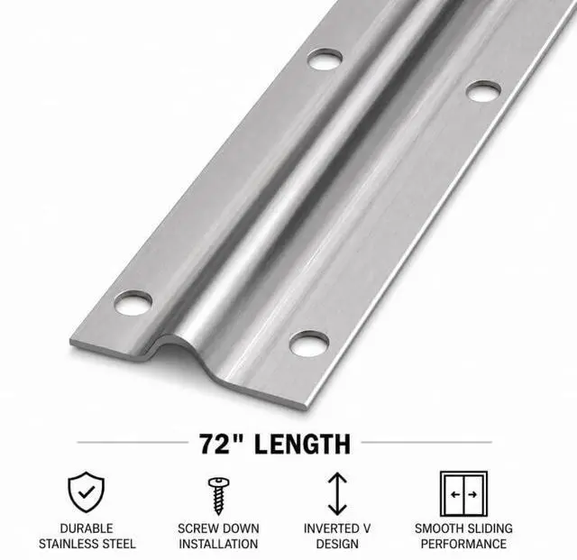 Alt view image 3 of 5 - KC Hardware Stainless Steel Sliding Glass Door Screw Down Track, Inverted V Bottom Track for Sliding Screen Doors- Satin Anodized -2 x 72 Length