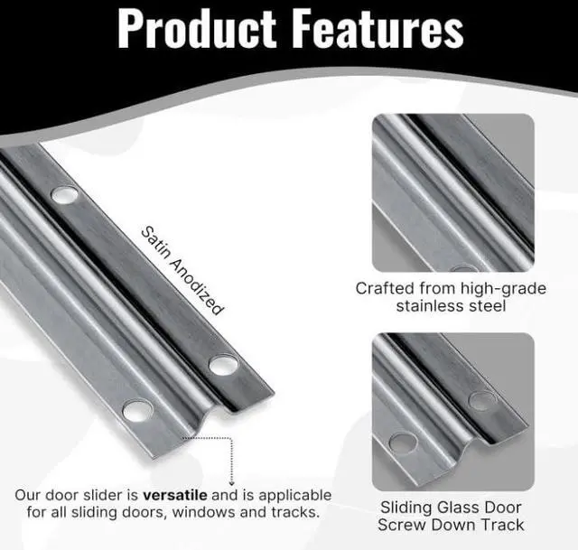 Alt view image 5 of 5 - KC Hardware Stainless Steel Sliding Glass Door Screw Down Track, Inverted V Bottom Track for Sliding Screen Doors- Satin Anodized -2 x 72 Length