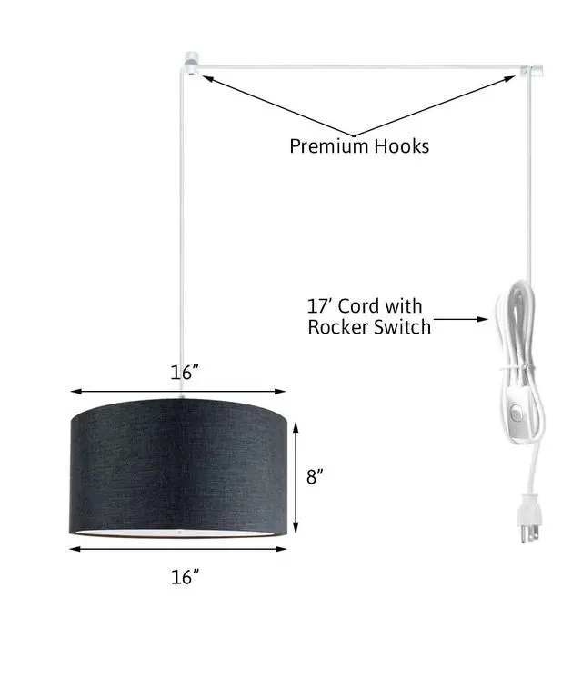 Alt view image 5 of 6 - 2 Light Swag Plug-in Pendant 16" w Granite Gray with Diffuser, White Cord