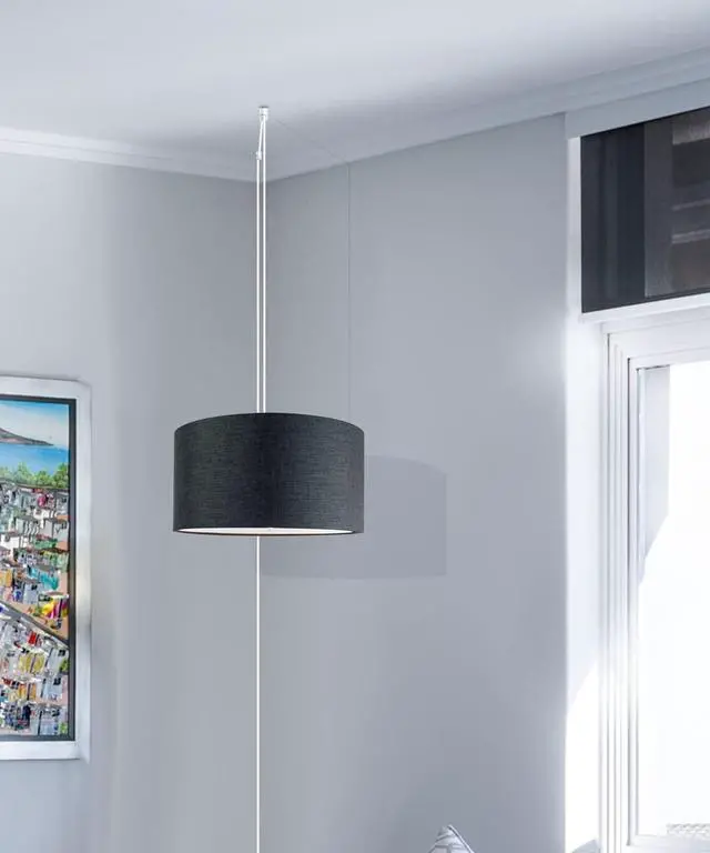 Alt view image 6 of 6 - 2 Light Swag Plug-in Pendant 16" w Granite Gray with Diffuser, White Cord