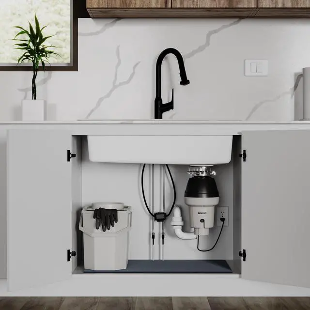 Alt view image 4 of 6 - 1/2 HP Garbage Disposal with Power Cord Quiet Continuous Feed Kitchen Sink Disposal, 3800 RPM Stainless Steel Grinding Chamber, Anti-Jam Technology, Easy 3-Bolt Mount, Compact Design