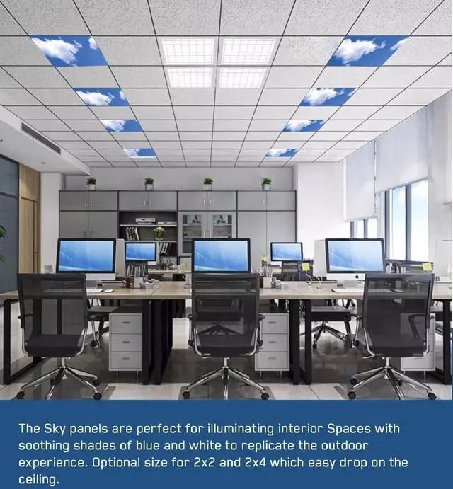 Alt view image 2 of 4 - 2x2 FT LED Sky Light Flat Panel, 40W, Color Temperature: 6500K, Dimmable Recessed Drop Ceiling Lights, 5000 Lumens, Lay in Fixture for Office, 120-277V, LED Sky Panel Lights ETL Listed (4 Pack)