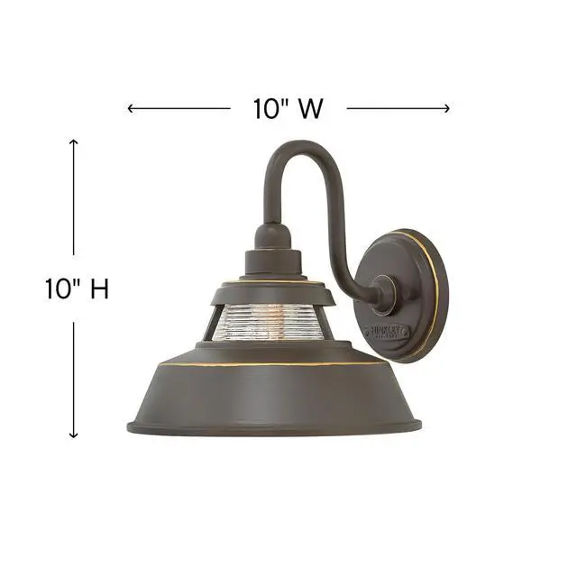 Alt view image 3 of 6 - Troyer Small Outdoor Wall Mount Lantern Light, Gooseneck Arm, Farmhouse Shade with Ribbed Glass Accent, Oil Rubbed Bronze | Clear Ribbed Glass, Aluminum, Needs Med. LED Bulb, Outdoor Finish, Gooseneck