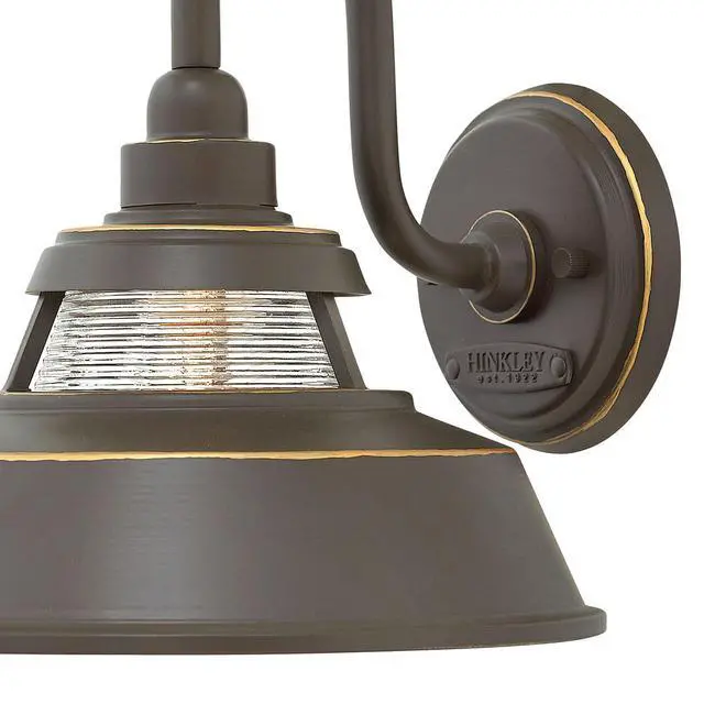 Alt view image 4 of 6 - Troyer Small Outdoor Wall Mount Lantern Light, Gooseneck Arm, Farmhouse Shade with Ribbed Glass Accent, Oil Rubbed Bronze | Clear Ribbed Glass, Aluminum, Needs Med. LED Bulb, Outdoor Finish, Gooseneck