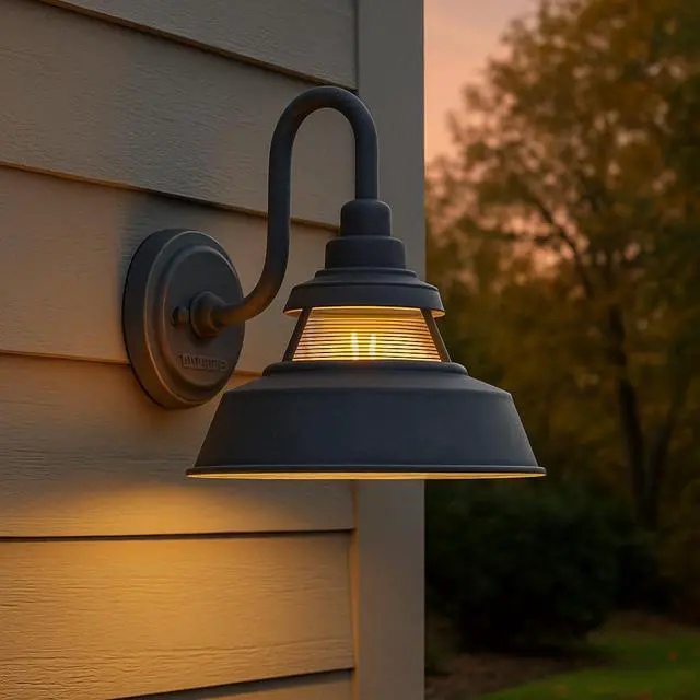 Alt view image 2 of 6 - Troyer Small Outdoor Wall Mount Lantern Light, Gooseneck Arm, Farmhouse Shade with Ribbed Glass Accent, Aged Zinc | Clear Ribbed Glass, Aluminum, Needs Med. LED Bulb, Outdoor Finish, Gooseneck Arm, Pr