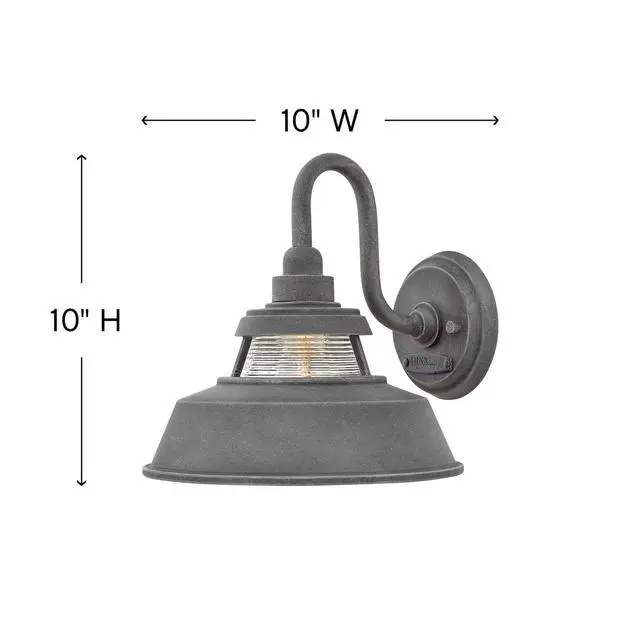 Alt view image 3 of 6 - Troyer Small Outdoor Wall Mount Lantern Light, Gooseneck Arm, Farmhouse Shade with Ribbed Glass Accent, Aged Zinc | Clear Ribbed Glass, Aluminum, Needs Med. LED Bulb, Outdoor Finish, Gooseneck Arm, Pr