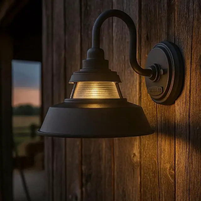 Alt view image 2 of 6 - Troyer 1194BK Small Outdoor Wall Mount Lantern Light, Gooseneck Arm, Farmhouse Shade with Ribbed Glass Accent, Black | Clear Ribbed Glass, Aluminum, Needs Med. LED Bulb, Outdoor Finish, Gooseneck Arm,