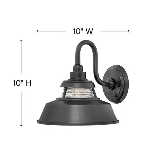Alt view image 3 of 6 - Troyer 1194BK Small Outdoor Wall Mount Lantern Light, Gooseneck Arm, Farmhouse Shade with Ribbed Glass Accent, Black | Clear Ribbed Glass, Aluminum, Needs Med. LED Bulb, Outdoor Finish, Gooseneck Arm,