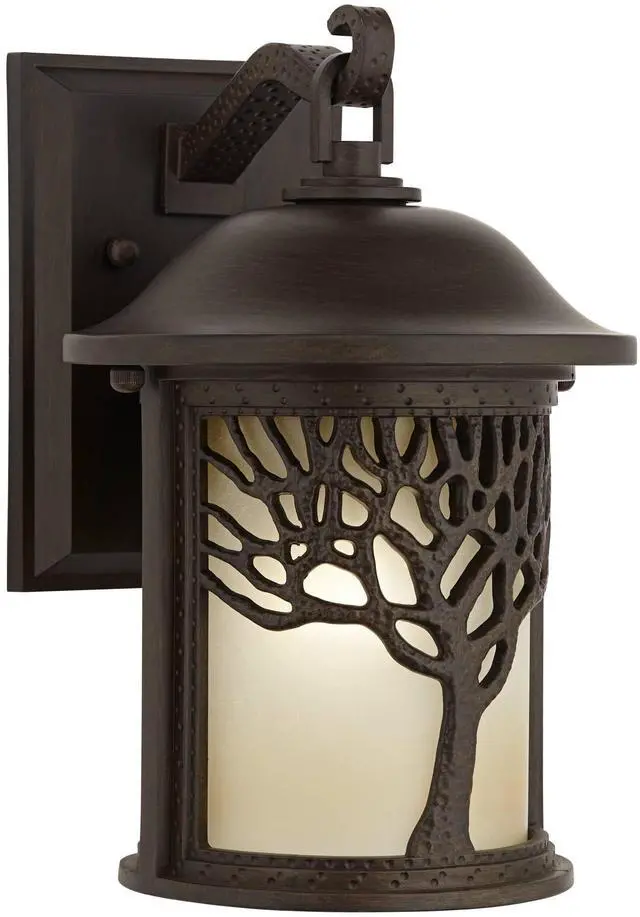Alt view image 2 of 6 - Mission Tree 12 1/4" Bronze Rustic Outdoor Wall Light Fixture | Sconce Motif Amber Glass Lantern Decor Exterior House Porch Patio Outside Deck Garage Yard Front Door Garden Home