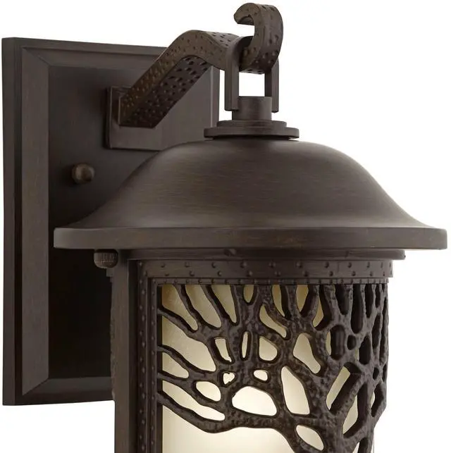 Alt view image 3 of 6 - Mission Tree 12 1/4" Bronze Rustic Outdoor Wall Light Fixture | Sconce Motif Amber Glass Lantern Decor Exterior House Porch Patio Outside Deck Garage Yard Front Door Garden Home