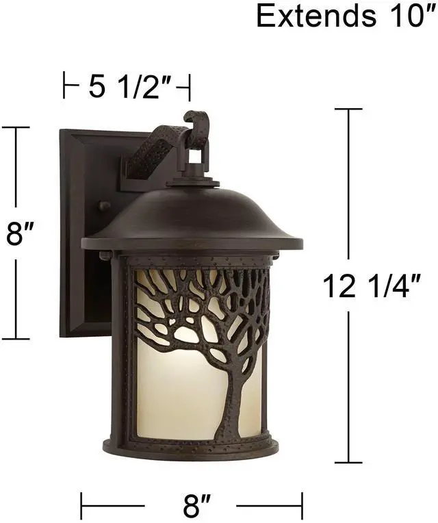 Alt view image 4 of 6 - Mission Tree 12 1/4" Bronze Rustic Outdoor Wall Light Fixture | Sconce Motif Amber Glass Lantern Decor Exterior House Porch Patio Outside Deck Garage Yard Front Door Garden Home