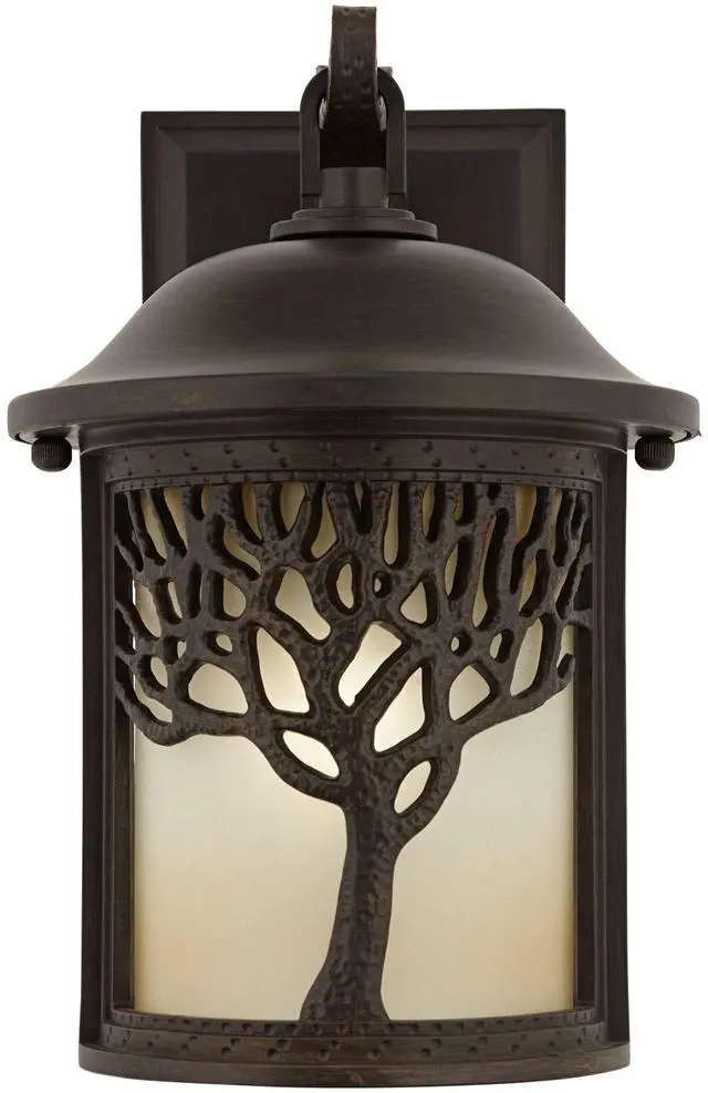 Alt view image 6 of 6 - Mission Tree 12 1/4" Bronze Rustic Outdoor Wall Light Fixture | Sconce Motif Amber Glass Lantern Decor Exterior House Porch Patio Outside Deck Garage Yard Front Door Garden Home