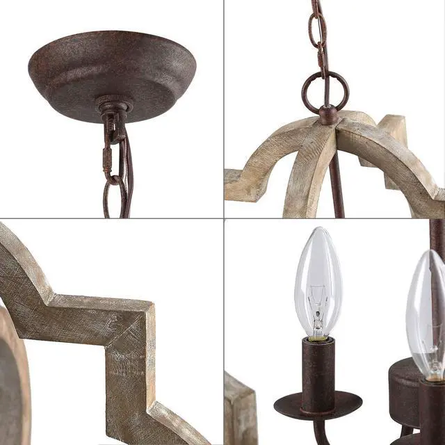 Alt view image 3 of 6 - Farmhouse Orb Chandelier, Handmade Wood Light Fixture for Dining & Living Room, Foyer, Bedroom, Kitchen Island and Entryway