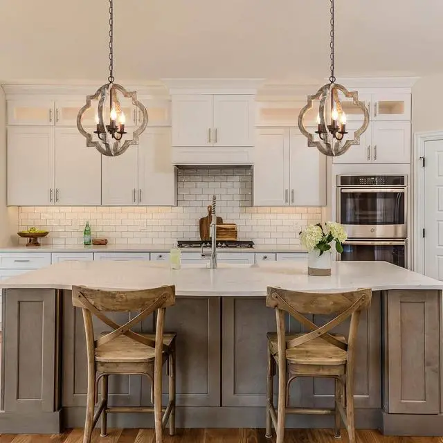 Alt view image 6 of 6 - Farmhouse Orb Chandelier, Handmade Wood Light Fixture for Dining & Living Room, Foyer, Bedroom, Kitchen Island and Entryway