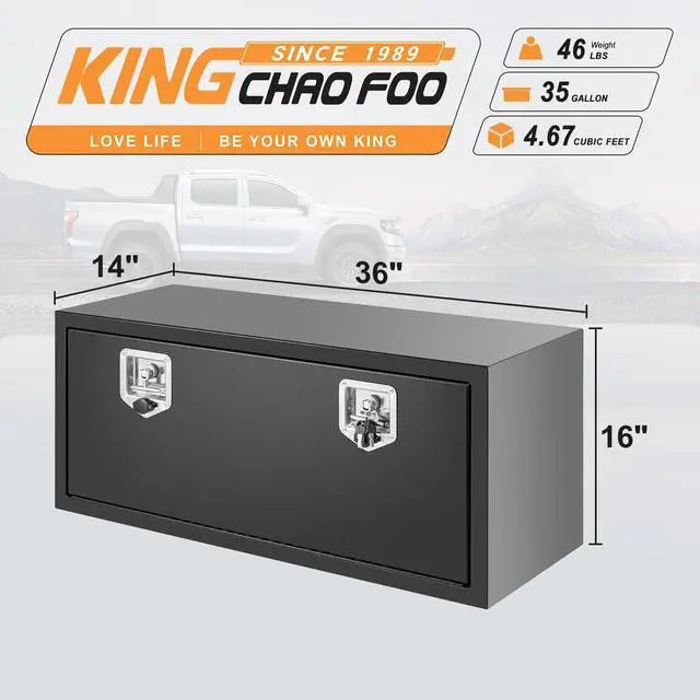 Alt view image 3 of 6 - Steel Underbody Truck Tool Box,36 Inch Heavy-Duty Job Box,Heavy Duty Storage Box with Lock and Keys,for Truck,Pickup,Trailers,Van,RV,Black Power coating,Best gift for family and friend