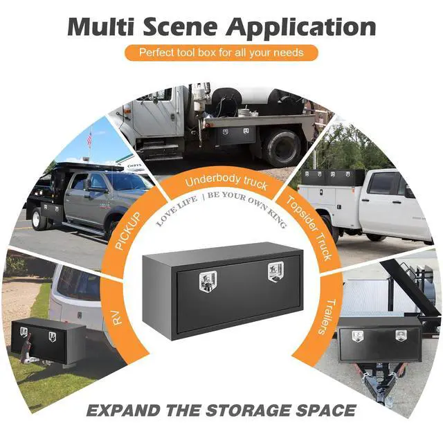 Alt view image 4 of 6 - Steel Underbody Truck Tool Box,36 Inch Heavy-Duty Job Box,Heavy Duty Storage Box with Lock and Keys,for Truck,Pickup,Trailers,Van,RV,Black Power coating,Best gift for family and friend