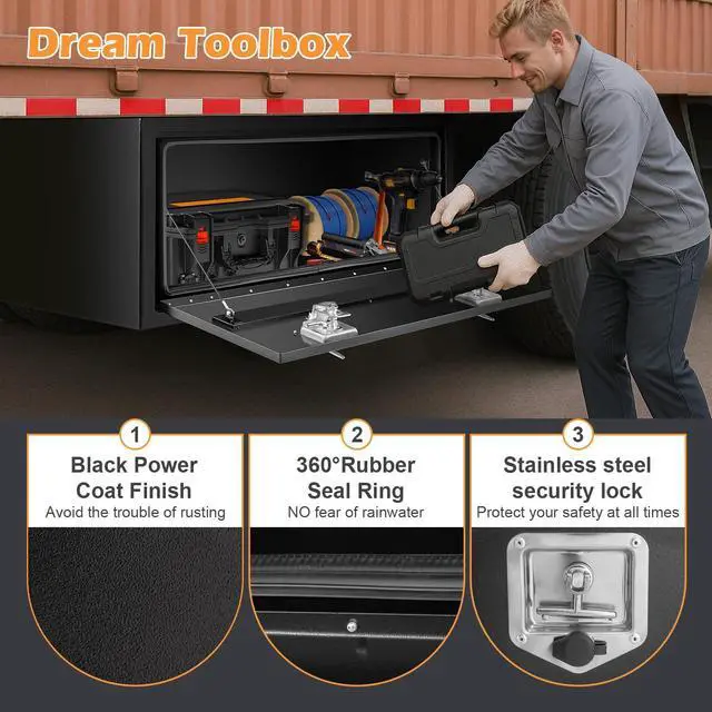 Alt view image 5 of 6 - Steel Underbody Truck Tool Box,36 Inch Heavy-Duty Job Box,Heavy Duty Storage Box with Lock and Keys,for Truck,Pickup,Trailers,Van,RV,Black Power coating,Best gift for family and friend