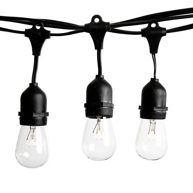 Alt view image 2 of 6 - E26 Outdoor Commercial String Lights with Suspended Socket, S14 Clear, 100 | (S14 11 Watt Bulbs, 100 Foot 50 Socket) For Weatherproof Heavy-Duty Vintage Outside Lighting