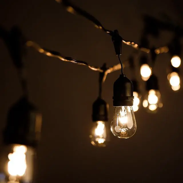 Alt view image 4 of 6 - E26 Outdoor Commercial String Lights with Suspended Socket, S14 Clear, 100 | (S14 11 Watt Bulbs, 100 Foot 50 Socket) For Weatherproof Heavy-Duty Vintage Outside Lighting