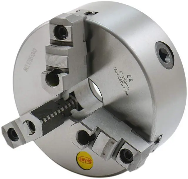 Main image of 6" 3 jaw Self Centering Scroll Lathe Chucks, Plain Back, 2pc Reversible Jaws 202-5433 L[