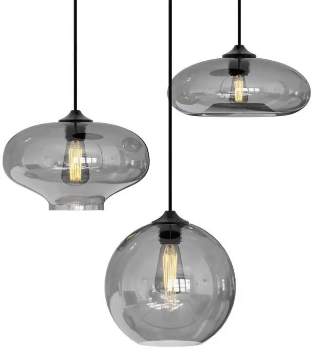 Main image of 3 Lights Grey Glass Pendant Light Modern Minimalist LED Chandelier | 3 Pendant Light Fixture, Nordic Cluster Chandelier Smoke Grey Glass Pendant Light, Modern Cluster Pendant Light Fixture