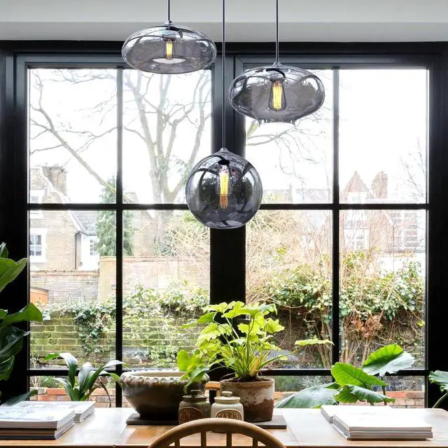Alt view image 3 of 6 - 3 Lights Grey Glass Pendant Light Modern Minimalist LED Chandelier | 3 Pendant Light Fixture, Nordic Cluster Chandelier Smoke Grey Glass Pendant Light, Modern Cluster Pendant Light Fixture