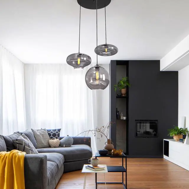 Alt view image 4 of 6 - 3 Lights Grey Glass Pendant Light Modern Minimalist LED Chandelier | 3 Pendant Light Fixture, Nordic Cluster Chandelier Smoke Grey Glass Pendant Light, Modern Cluster Pendant Light Fixture